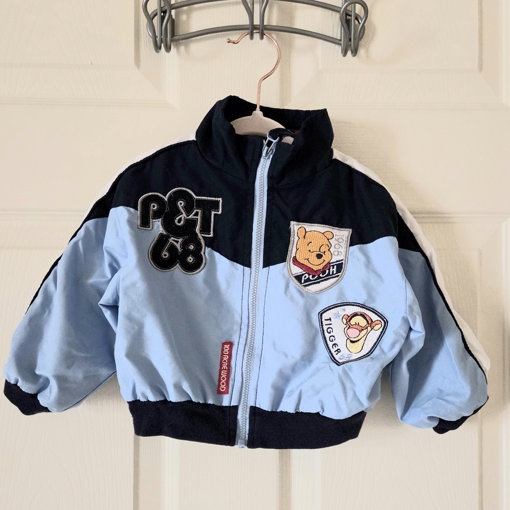 Vintage Disney Blue and Navy Bomber Jacket with Pooh and Tigger Patches